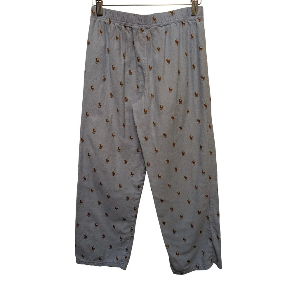 Polo Ralph Lauren Kids Pajama Pants Sz‎ 14 Blue Pony Logo Print Cotton Sleepwear
